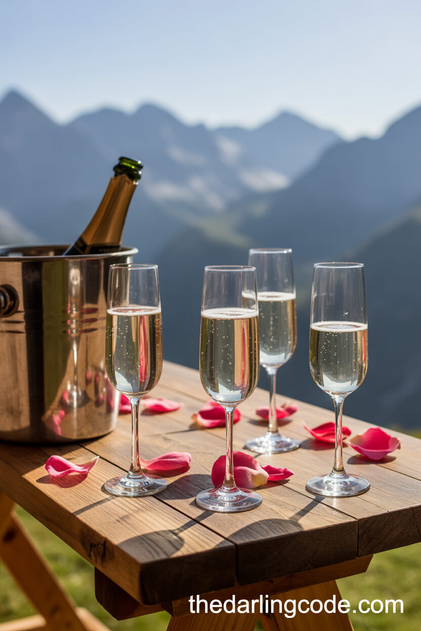 Champagne Celebration On A Rustic Mountain Deck