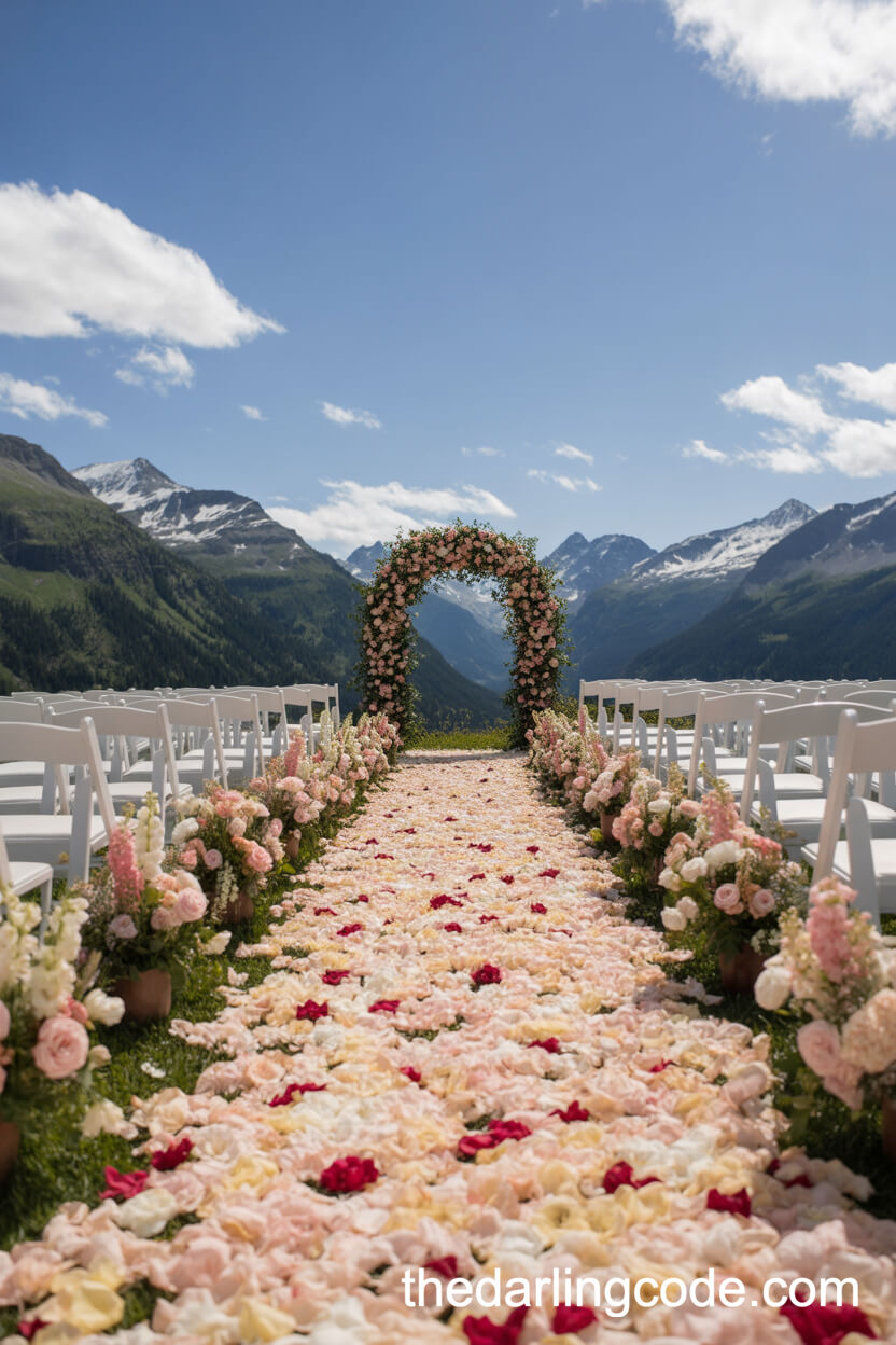 Flower Petal Aisle Ceremony With Alpine Wildflowers
