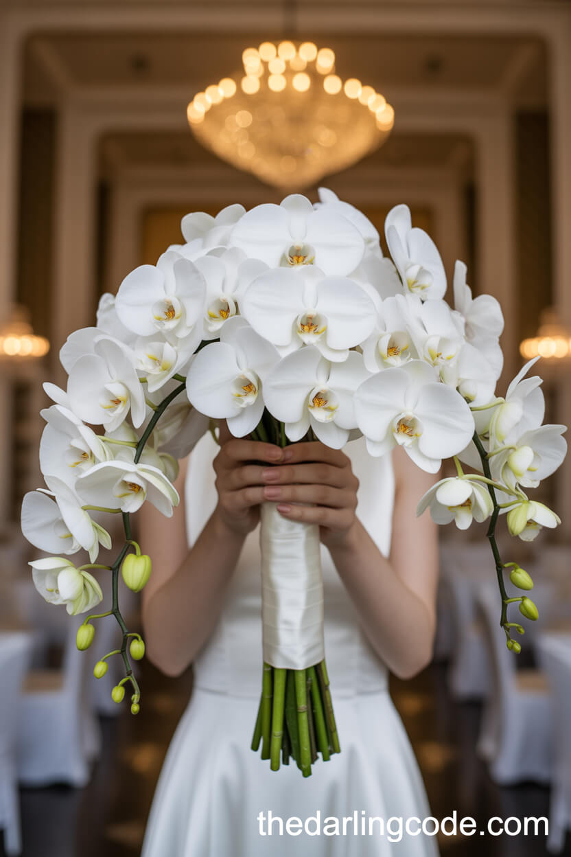 Cascading White Phalaenopsis Orchid Ballroom Bouquet