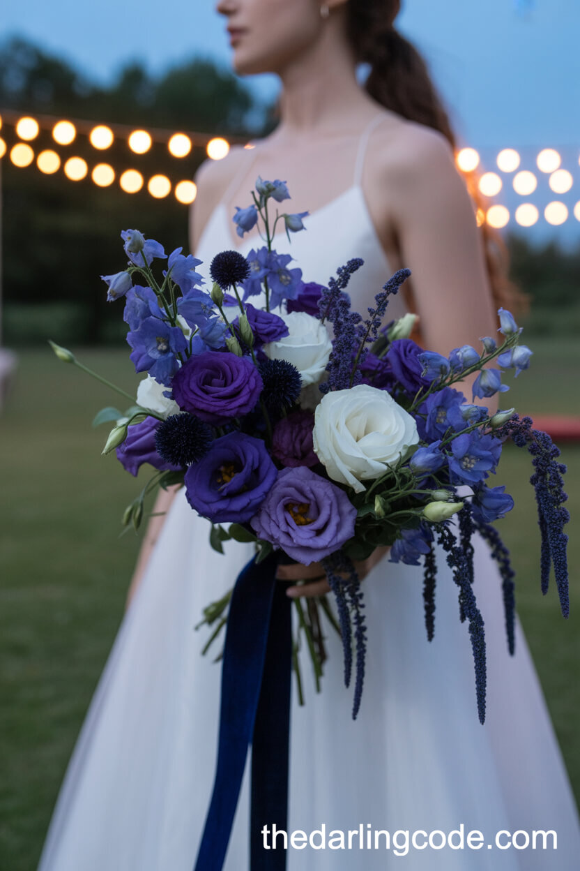 Summer Evening Lisianthus And Delphinium Bouquet