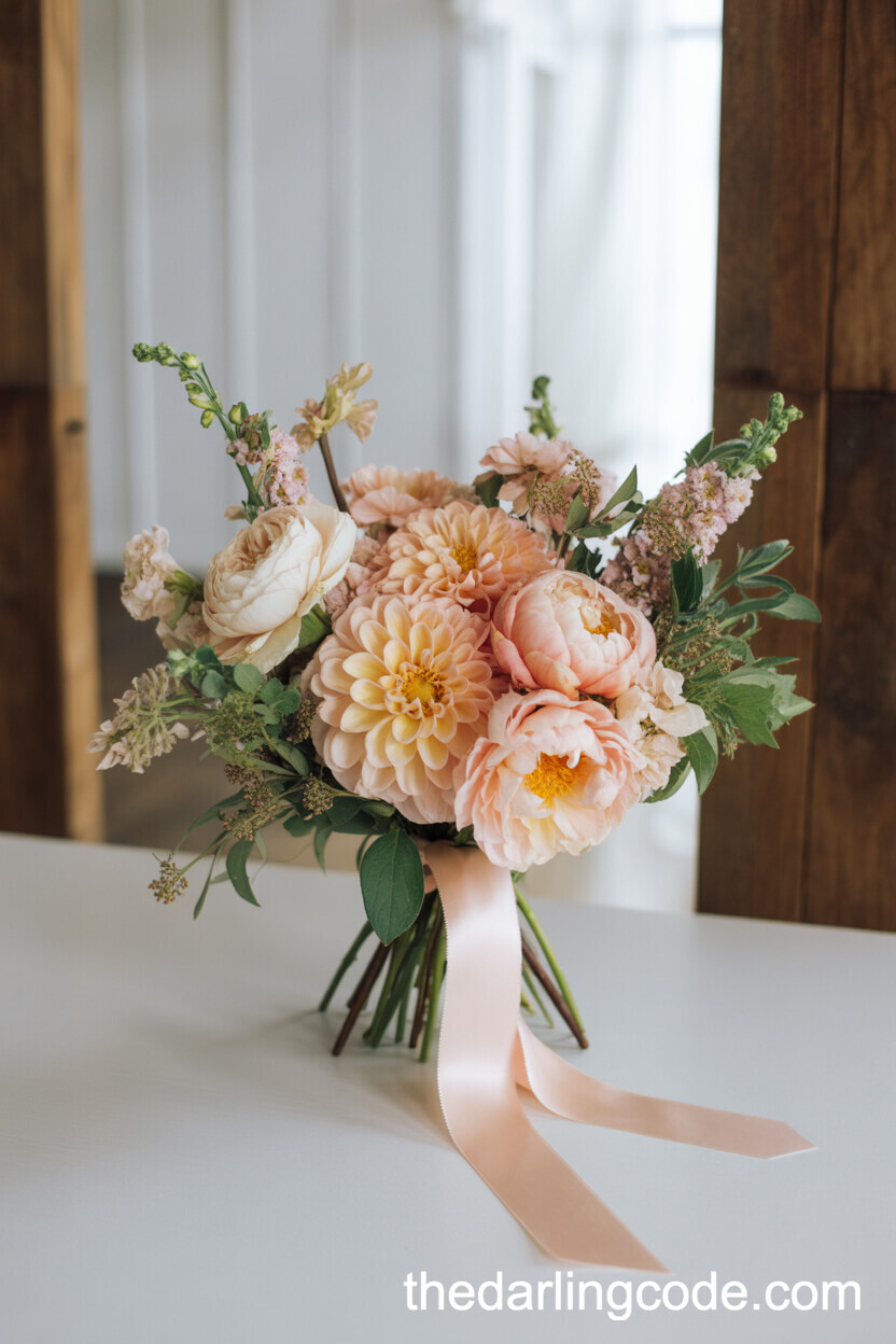 Apricot Dahlia And Blush Peony Barn Bouquet