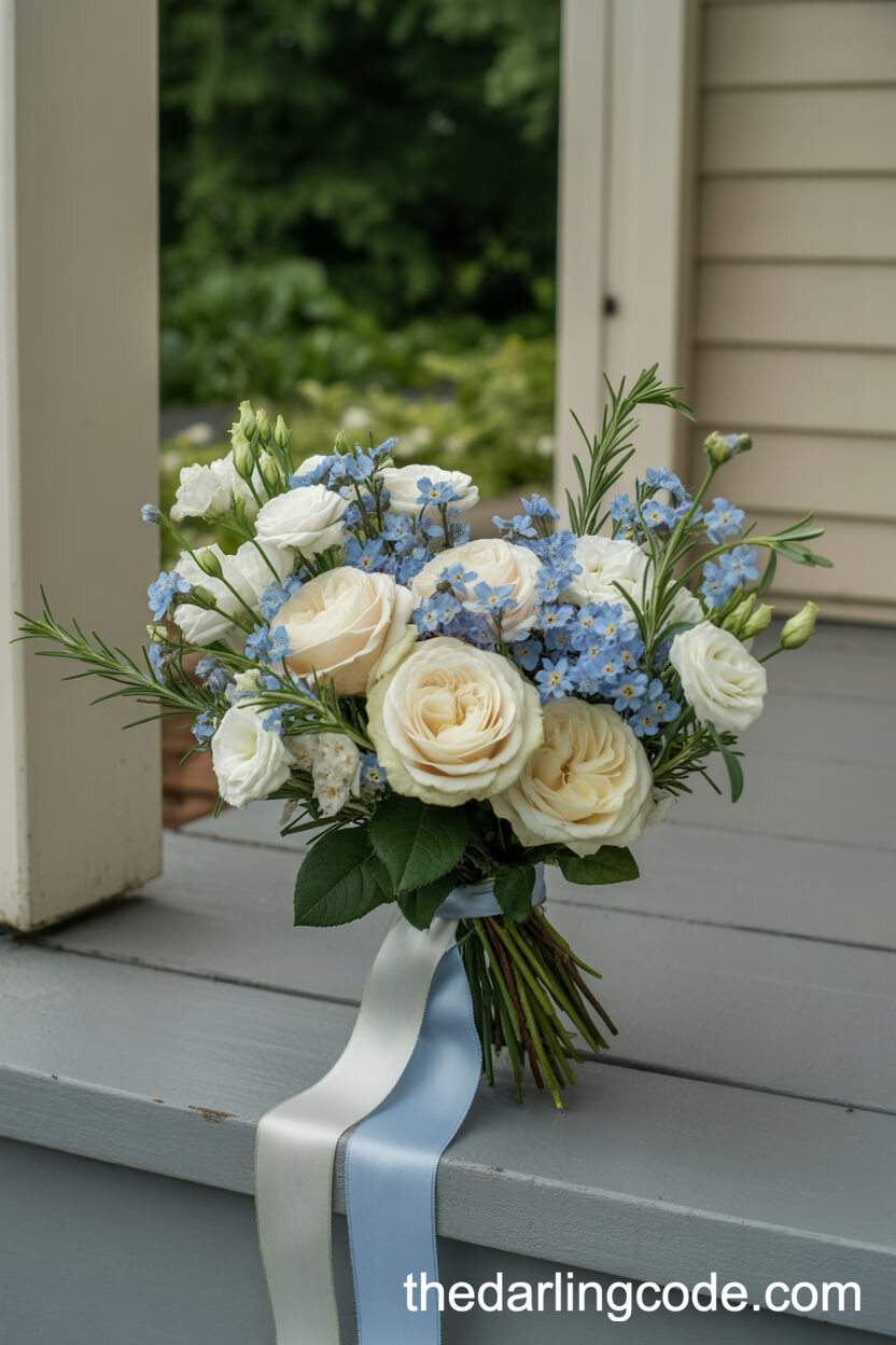 Cream David Austin Rose And Forget-Me-Not Nostalgic Bouquet