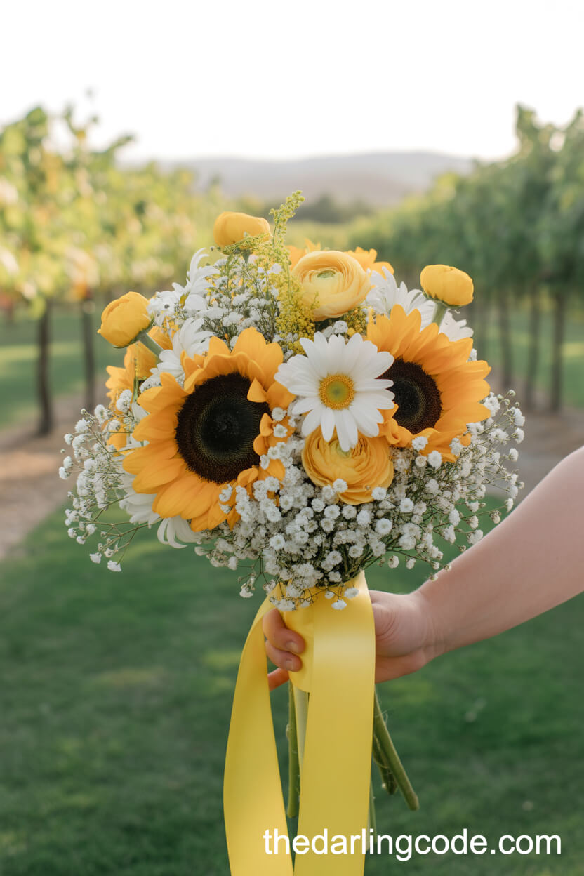 Sunflower And Daisy Vineyard Wedding Bouquet