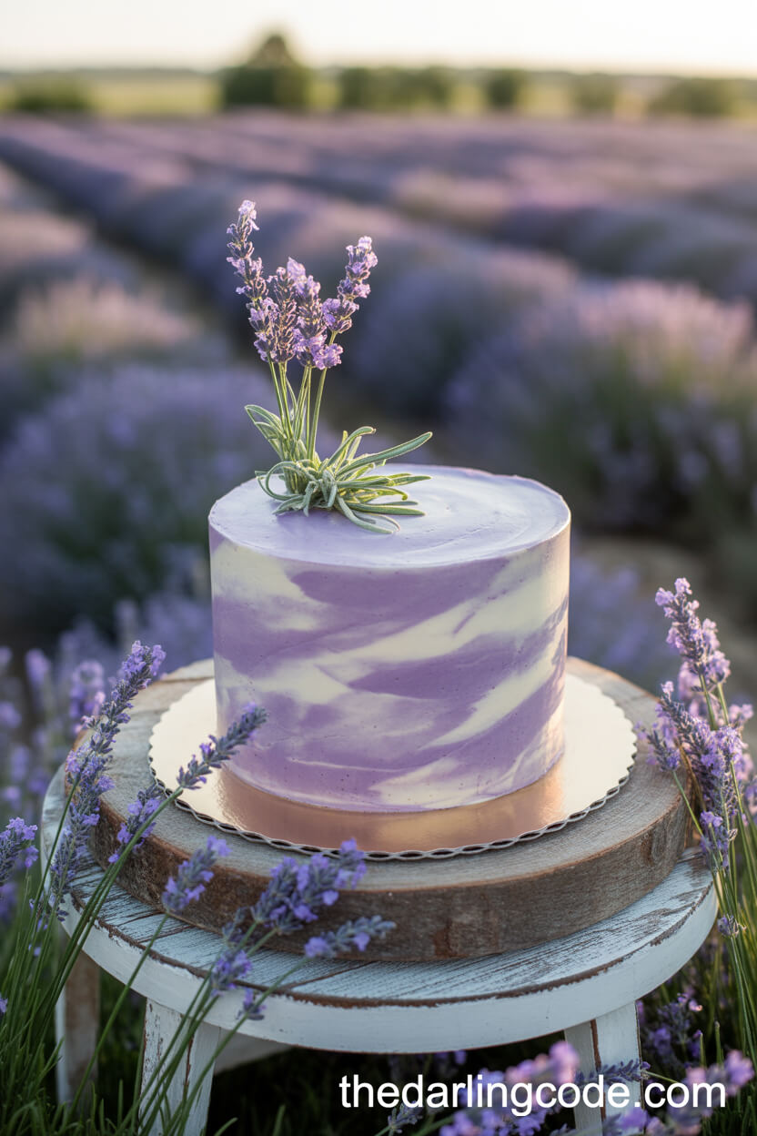 Lavender And White Marbled Cake With Sugar Lavender Sprigs