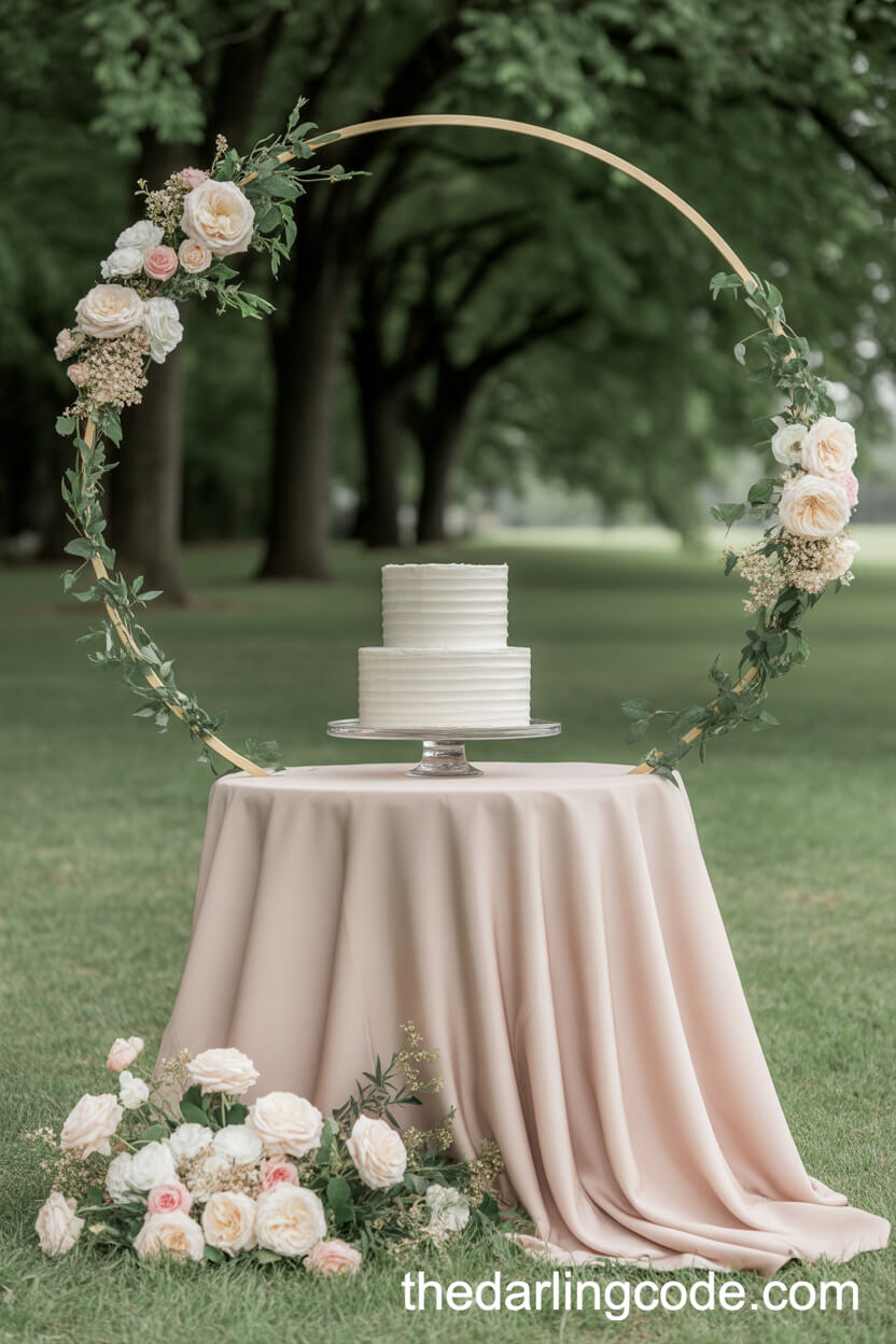 Classic White Cake In A Floral Gold Hoop