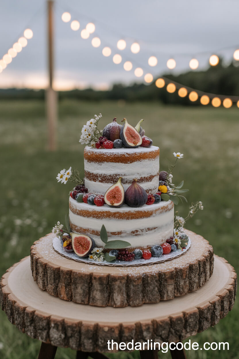 Semi-Naked Cake With Figs, Berries, And Wildflowers