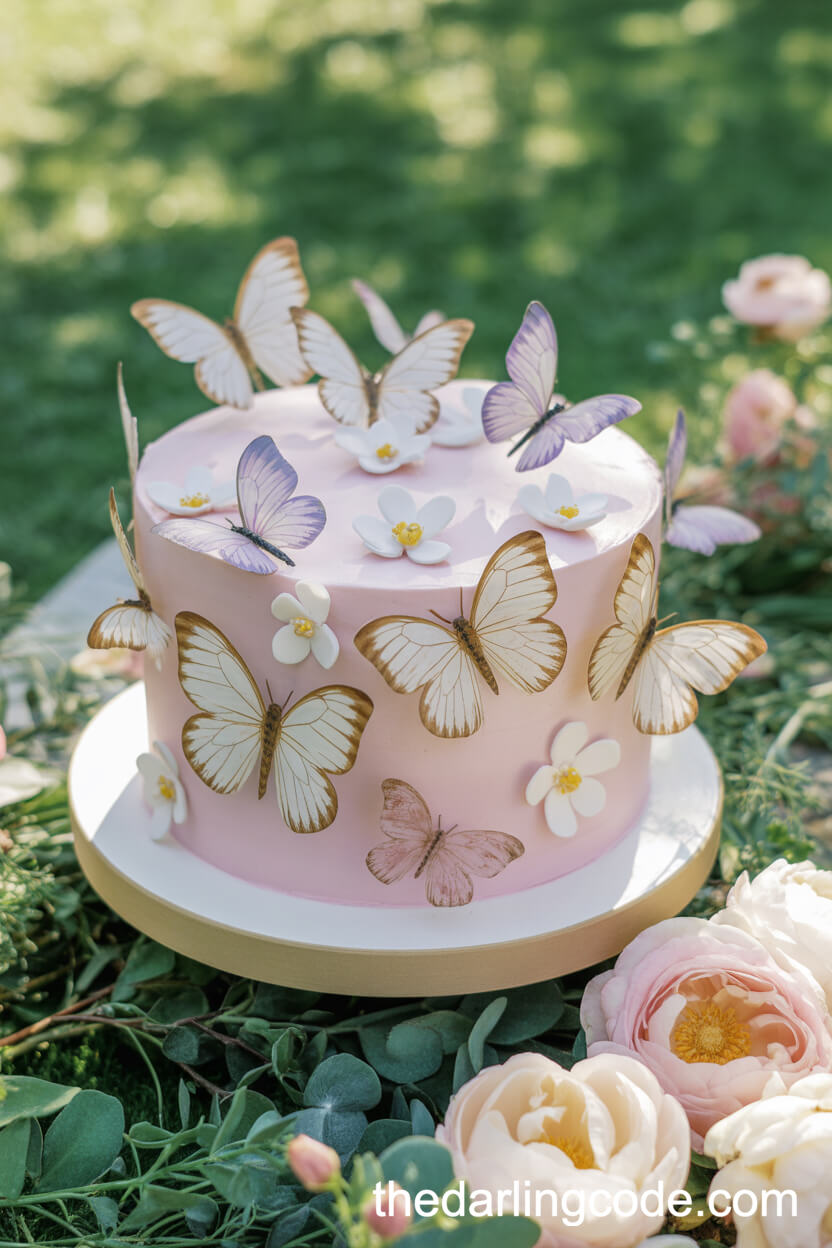 Pastel Butterfly And Sugar Flower Cake