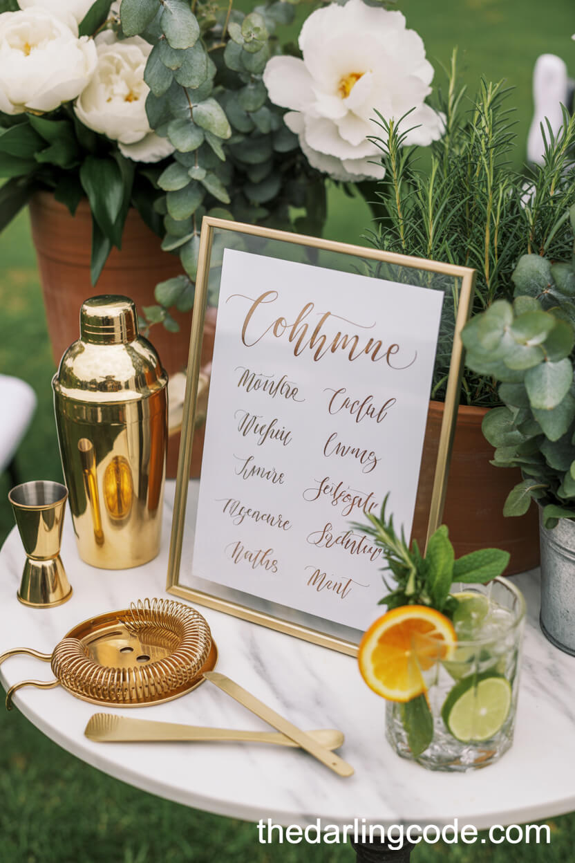 Chic Marble Wedding Bar With Floral Accents