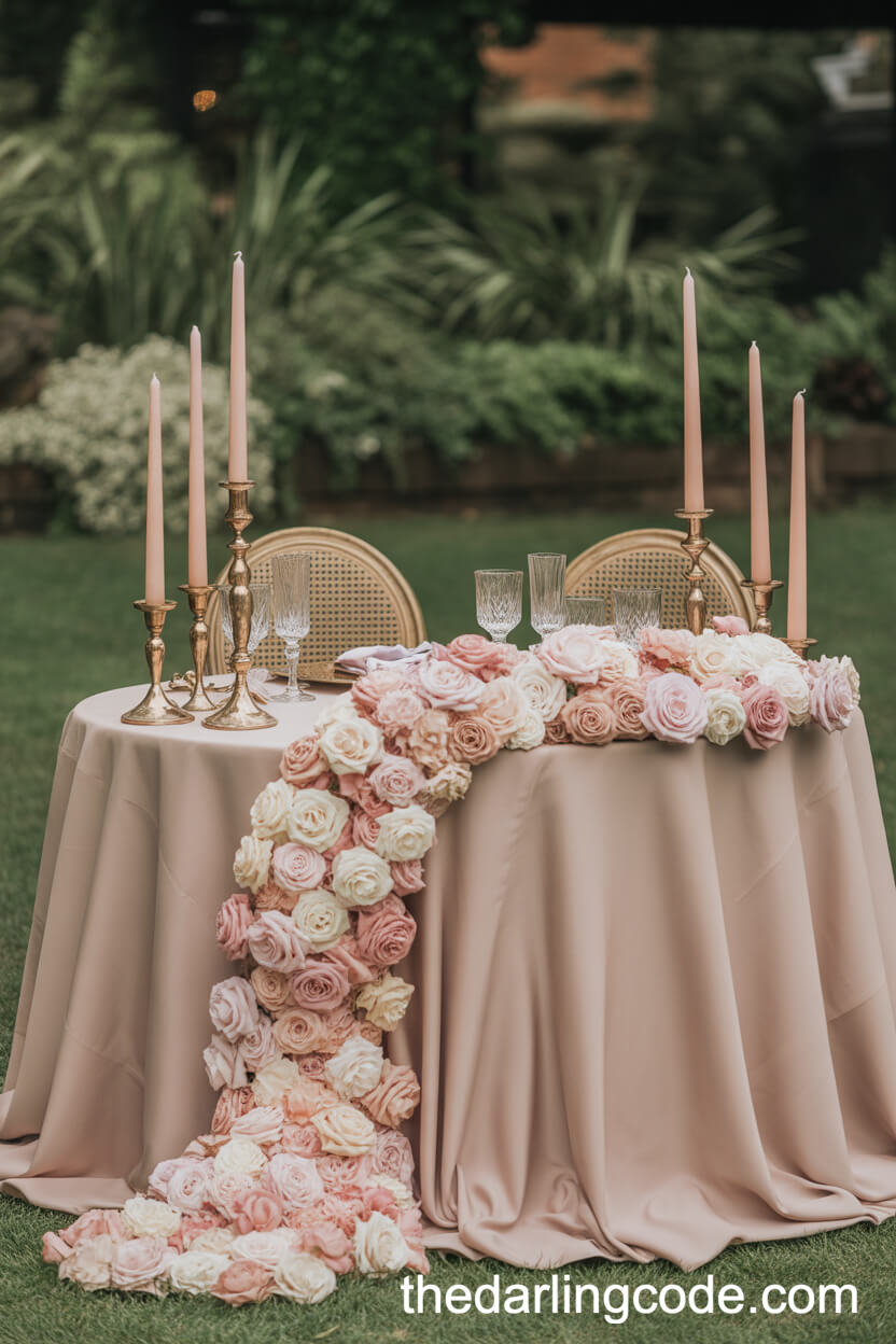 Sweetheart Table With Cascading Floral Runner