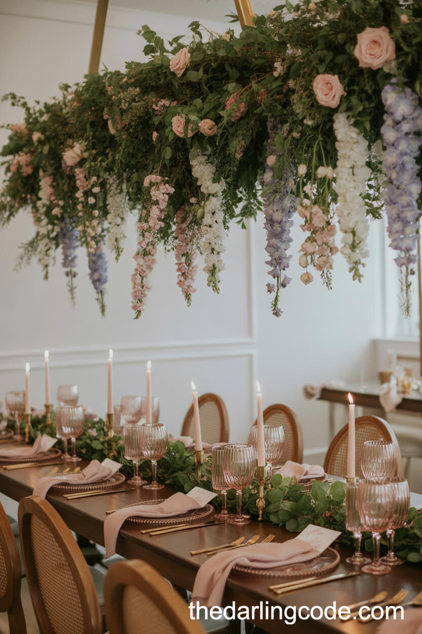 Head Table With Hanging Greenery And Flowers