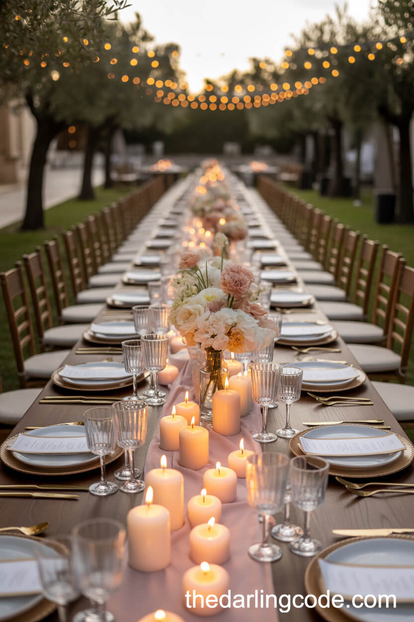 Sunset Outdoor Dinner Table With Candlelit Ambience