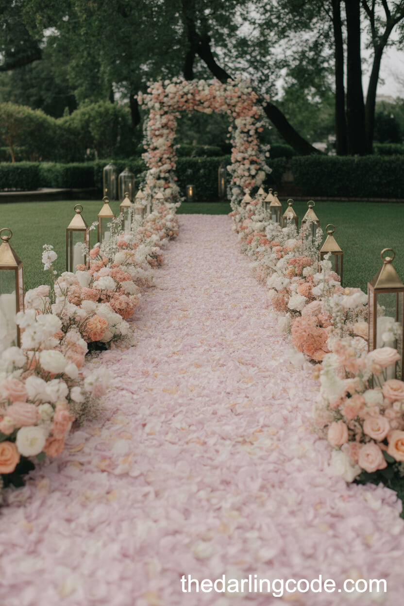 Pastel Flower Petal Wedding Ceremony Aisle