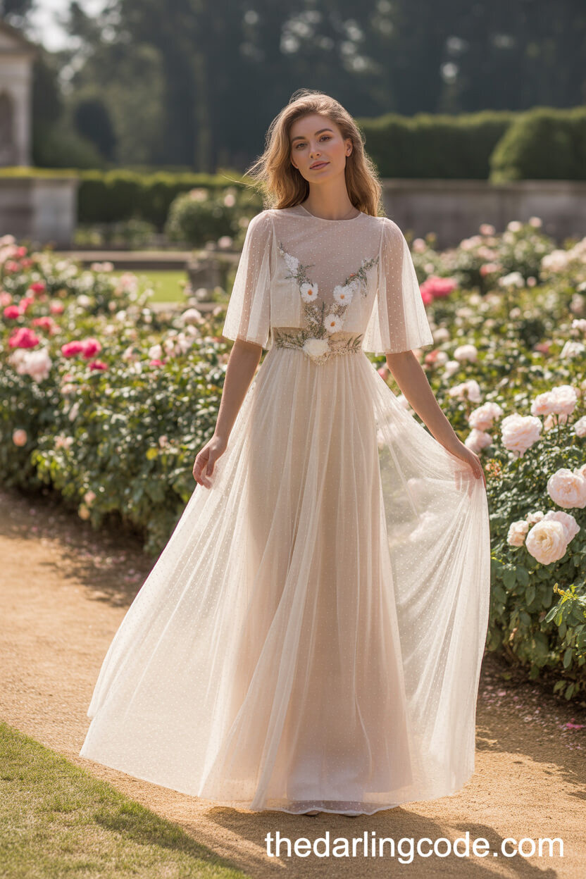 Flowy Lace Wedding Dress With Sheer Cape