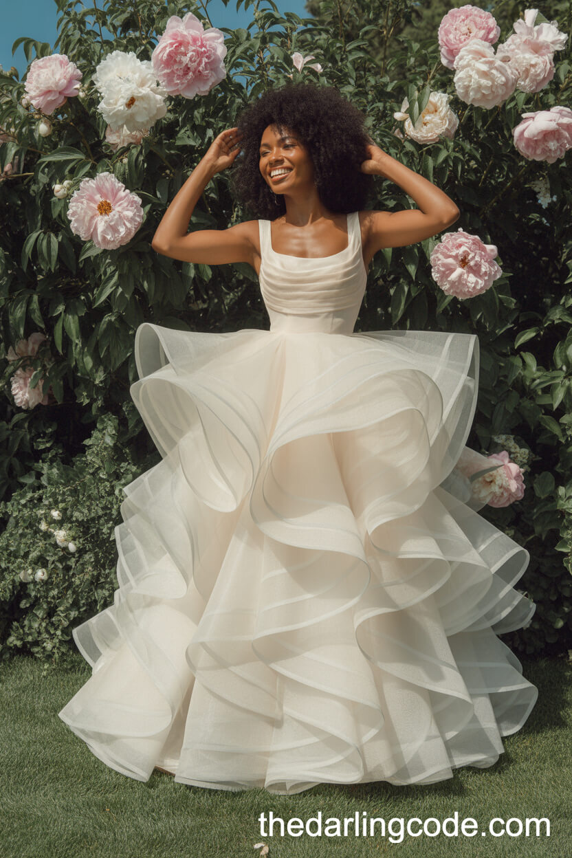 Ruffled Organza Wedding Dress With Tiered Skirt