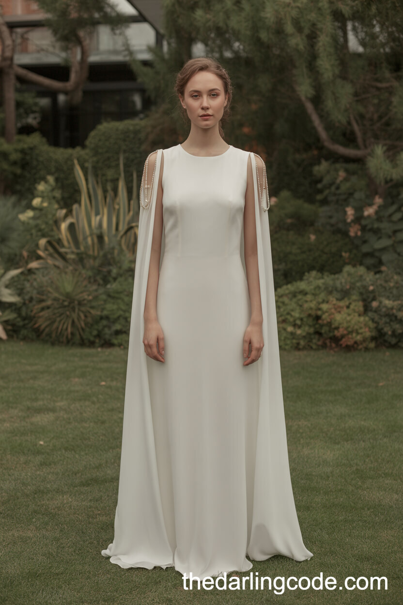 Minimalist Column Dress With Chiffon Cape