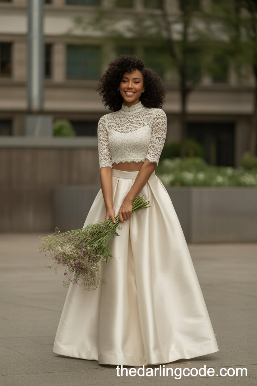 Modern Bridal Two-Piece Lace And Satin Set