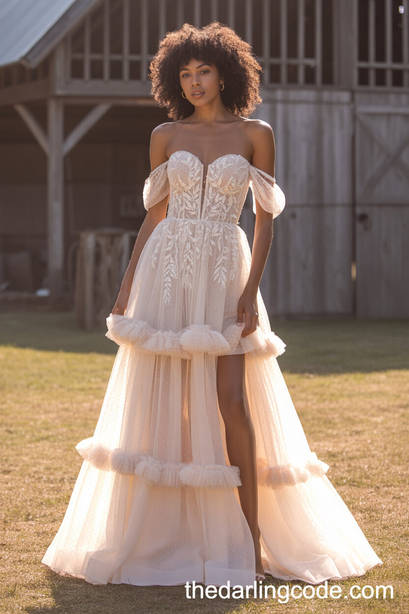 Off-Shoulder Bohemian Embroidered A-Line Dress