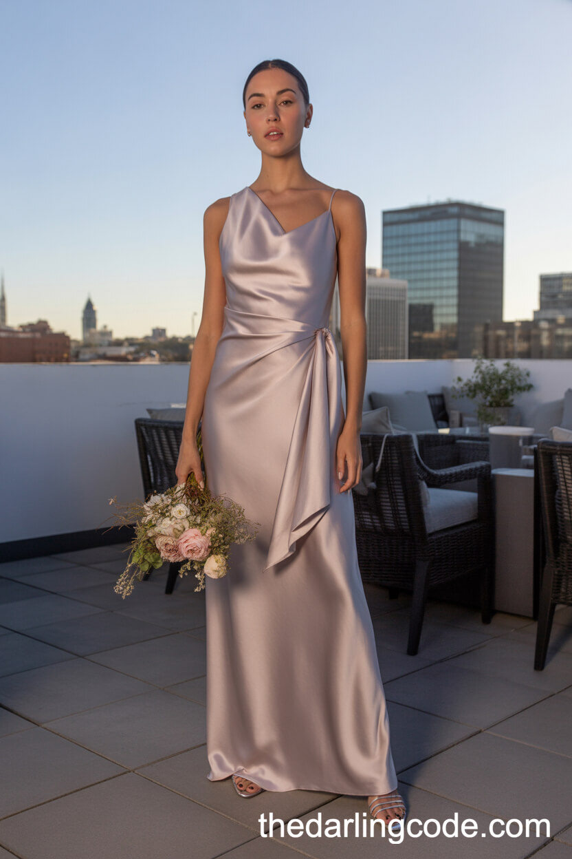 Modern Satin Slip Dress With Asymmetric Neckline