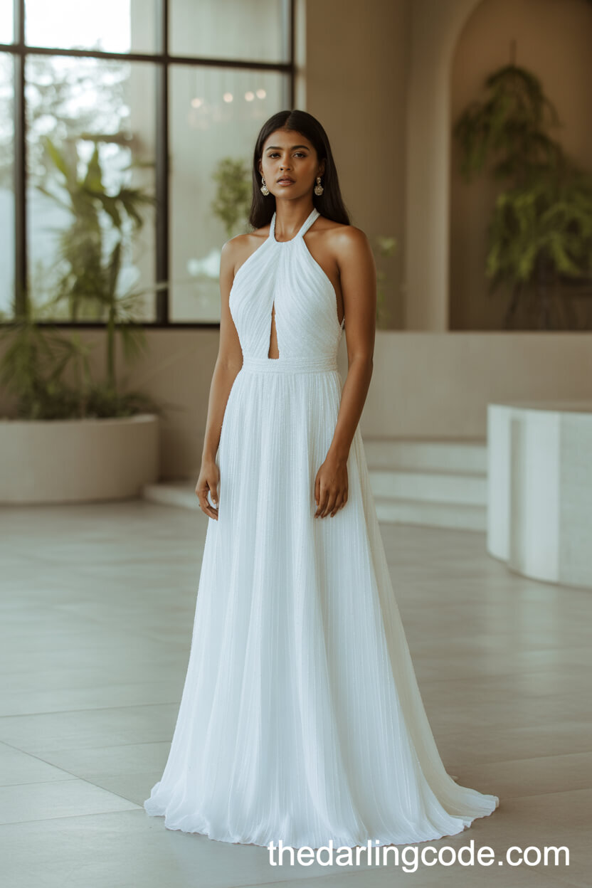 Halter Neck Gown With Open Back And Beaded Details