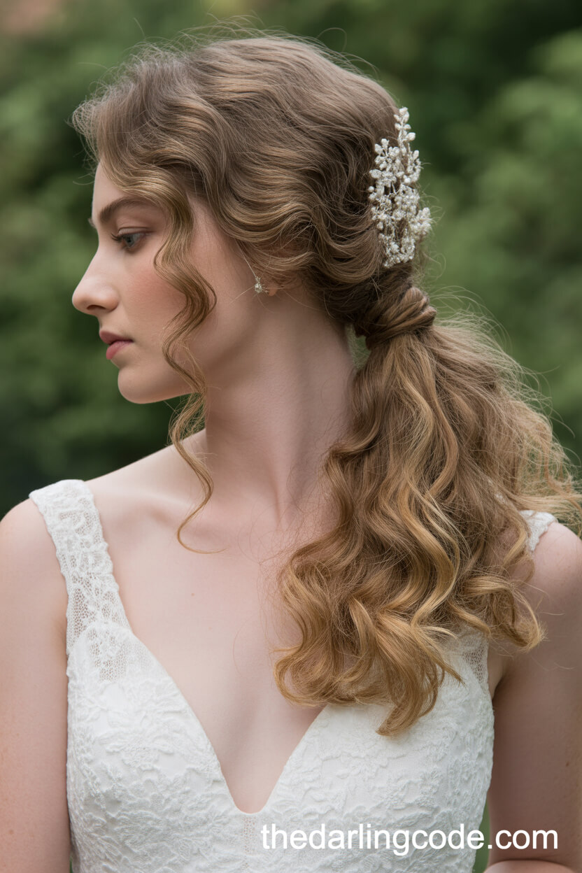 Thick Voluminous Low Ponytail With Decorative Comb