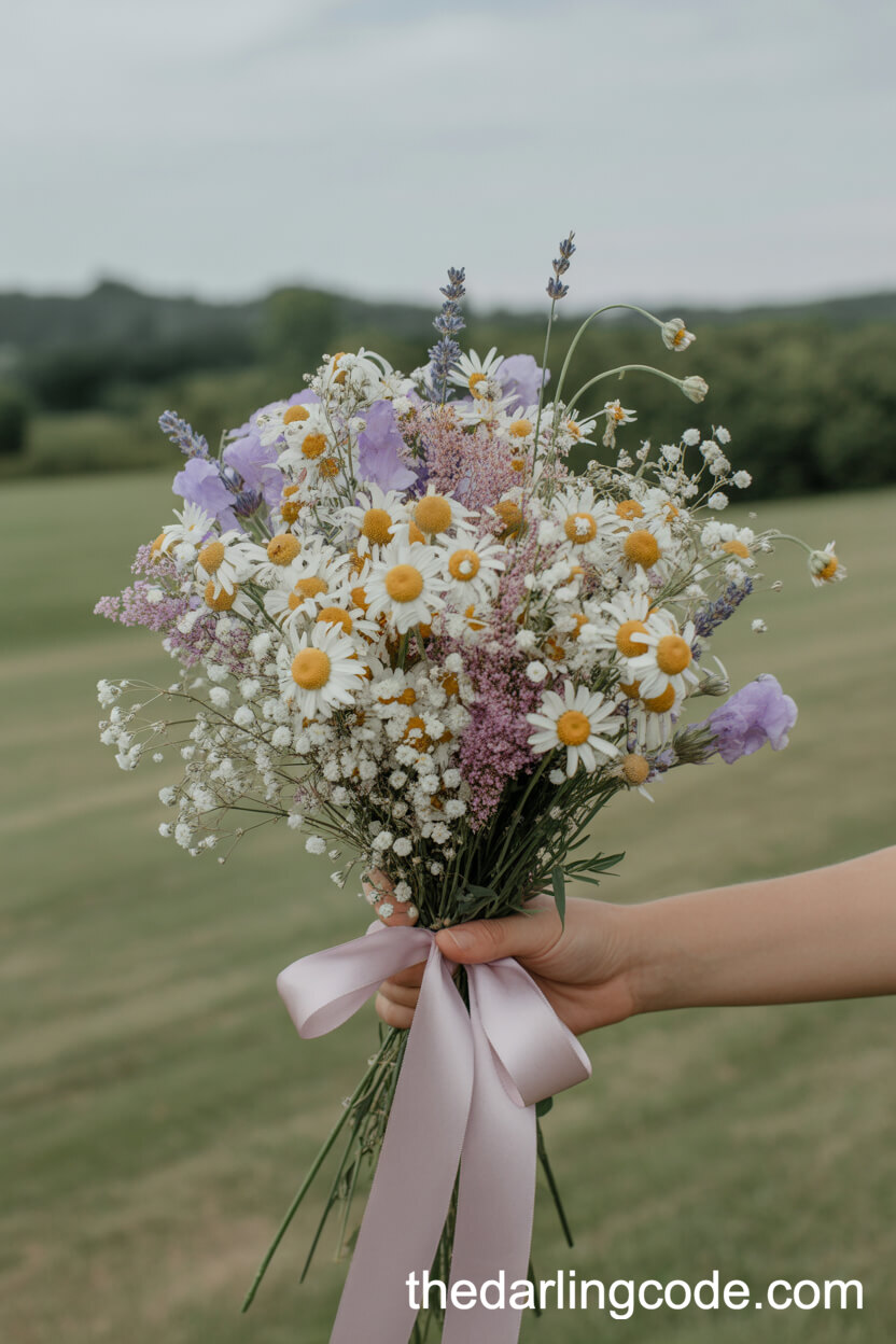 Wildflower Bridal Bouquet With Silk Ribbon Accent