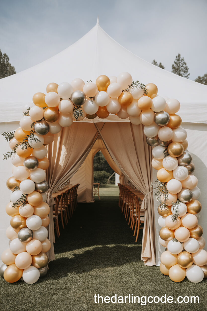 Balloon And Greenery Arch Entrance For A Festive Flair