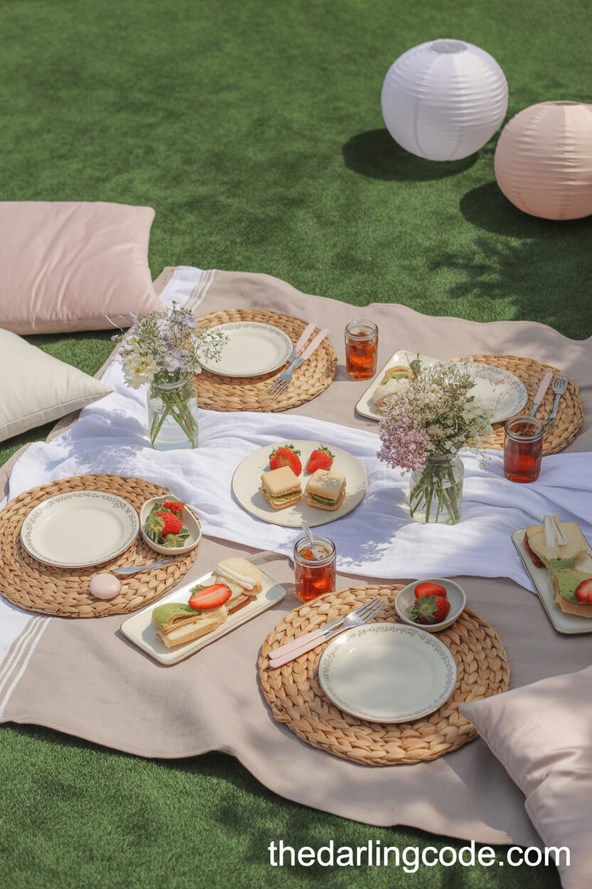 Chic Picnic-Style Wedding Setup On The Lawn