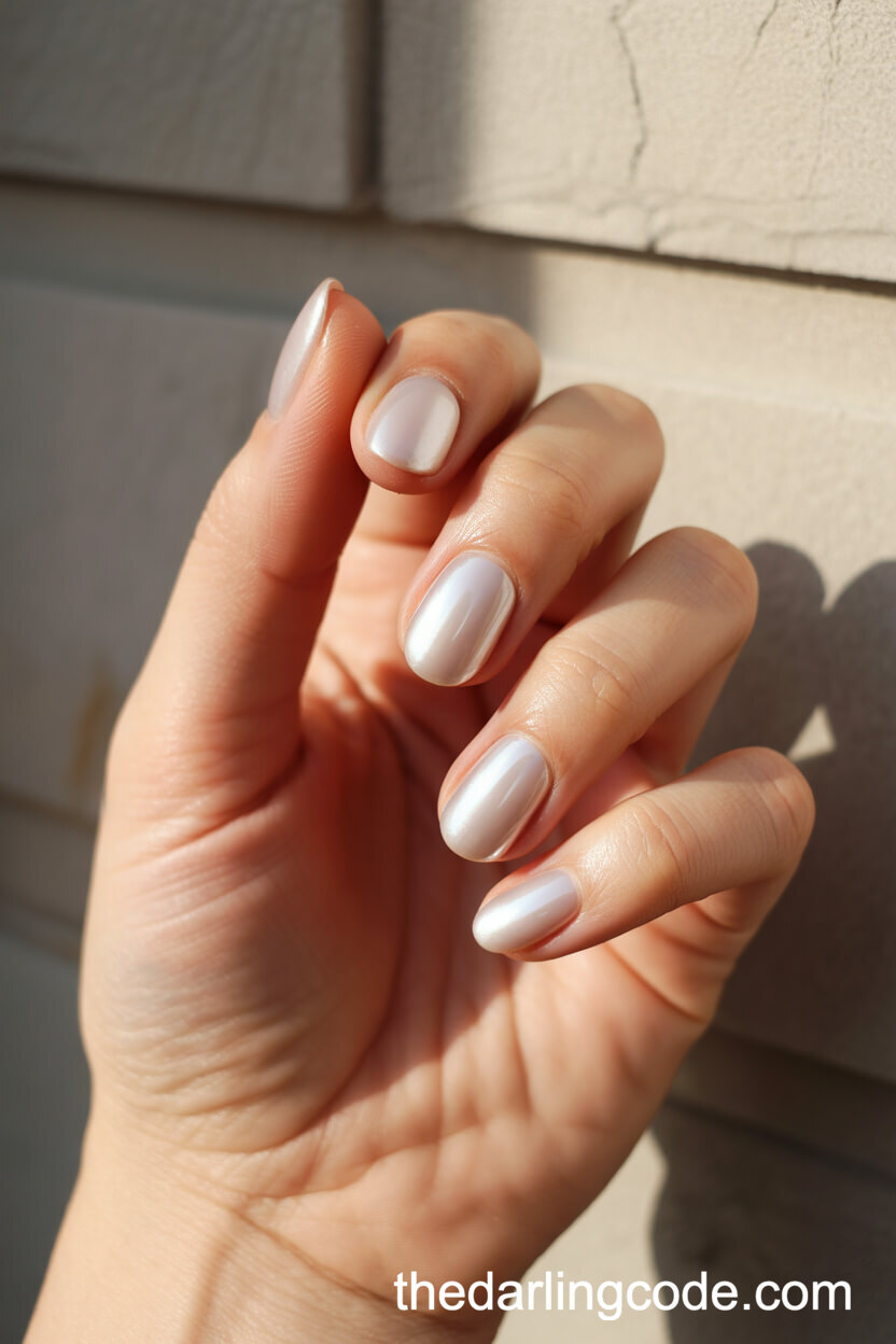 Pearl White Chrome Short Almond Nails