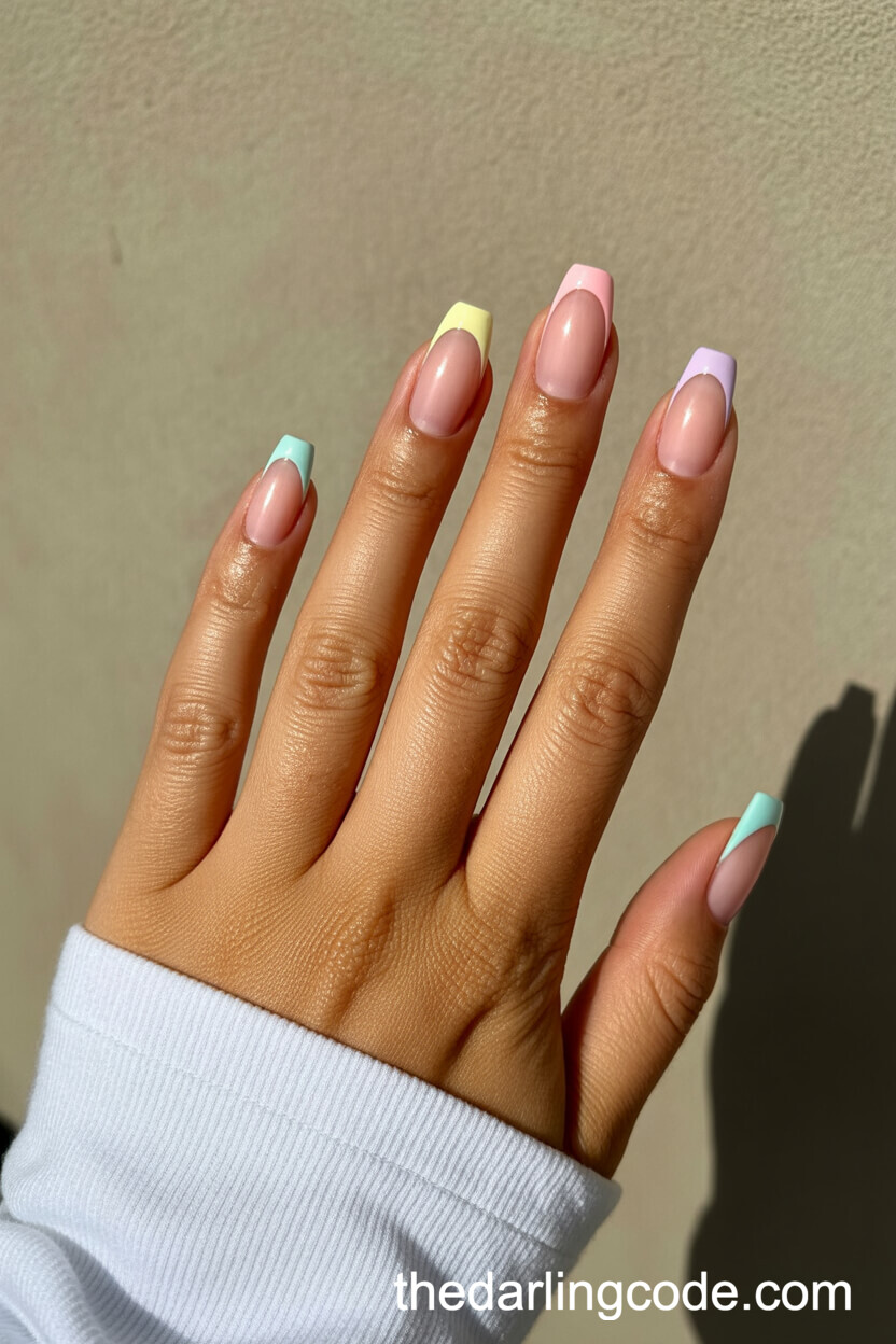 Pastel Rainbow French Tip Ballerina Nails