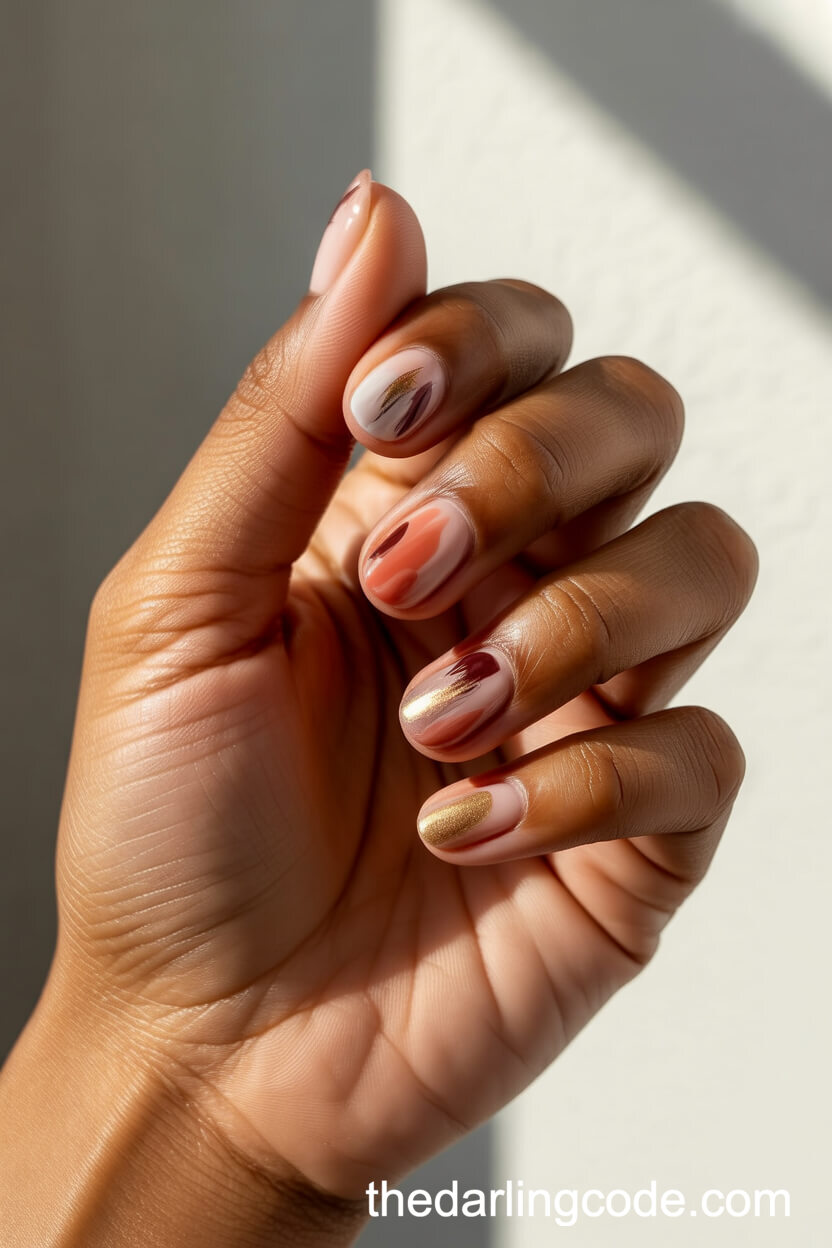 Abstract Coral And Gold Art Round Nails
