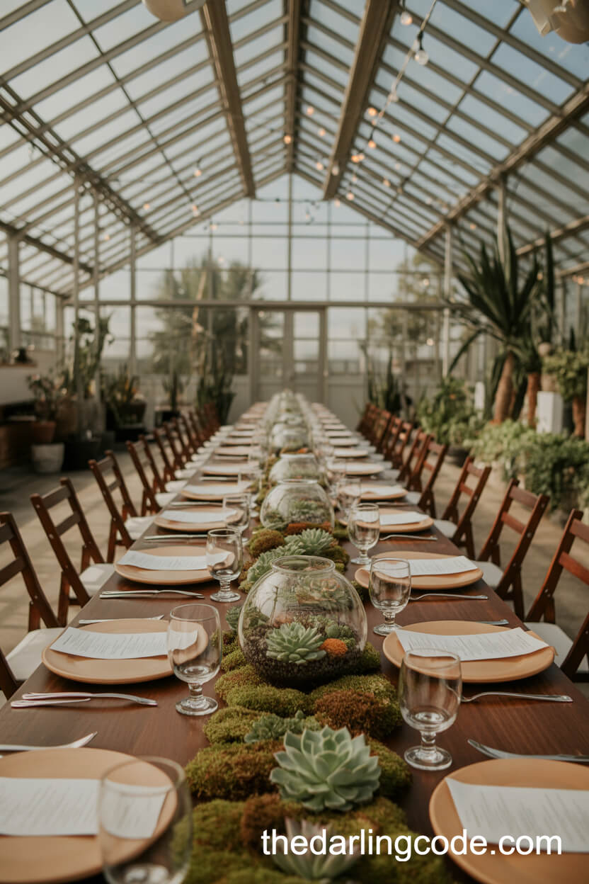 Greenhouse Wedding Table With Succulents And Terrarium Decor