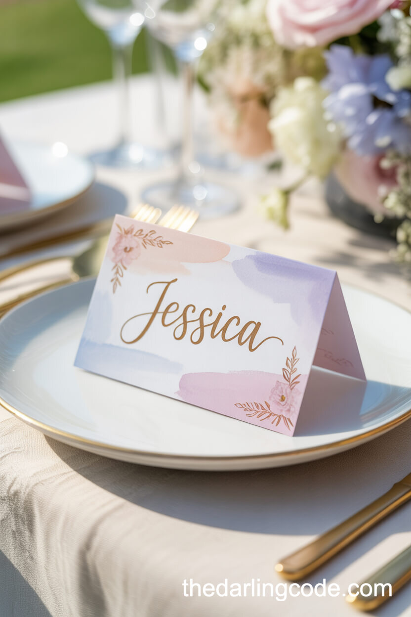 Hand-Painted Watercolor Place Card Wedding Table