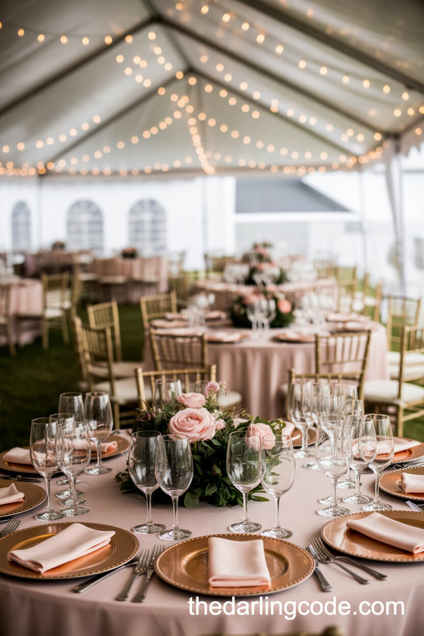 Canopy Tent Table Decor With Rose Gold And Blush Accents