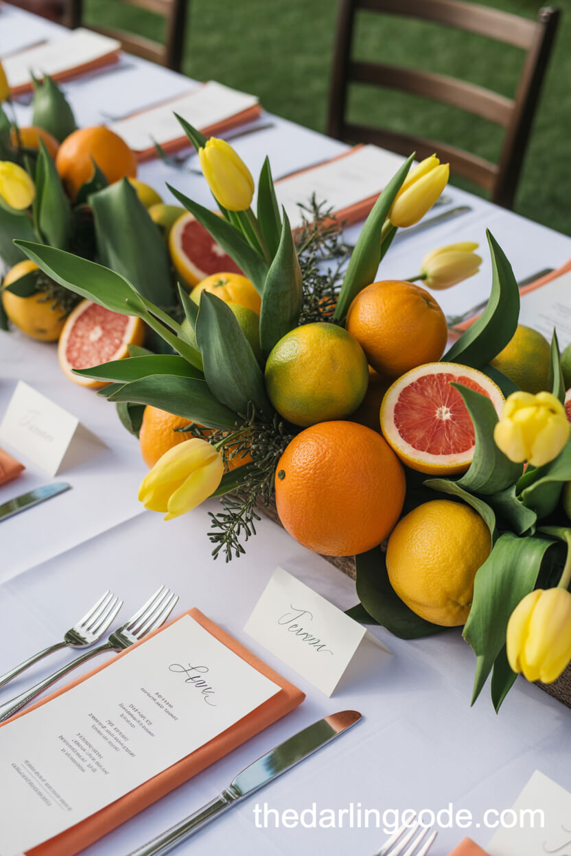 Citrus-Inspired Wedding Table With Fresh Fruit Centerpieces
