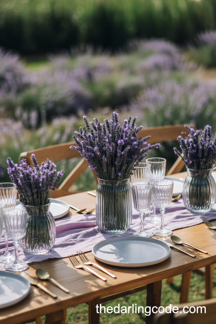Lavender Field Rustic Wedding Table With Vintage Touches