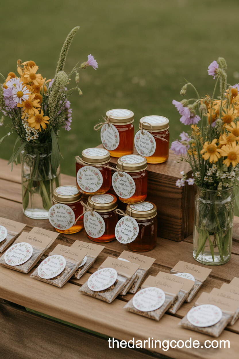 Wildflower Honey And Seed Wedding Favors Table