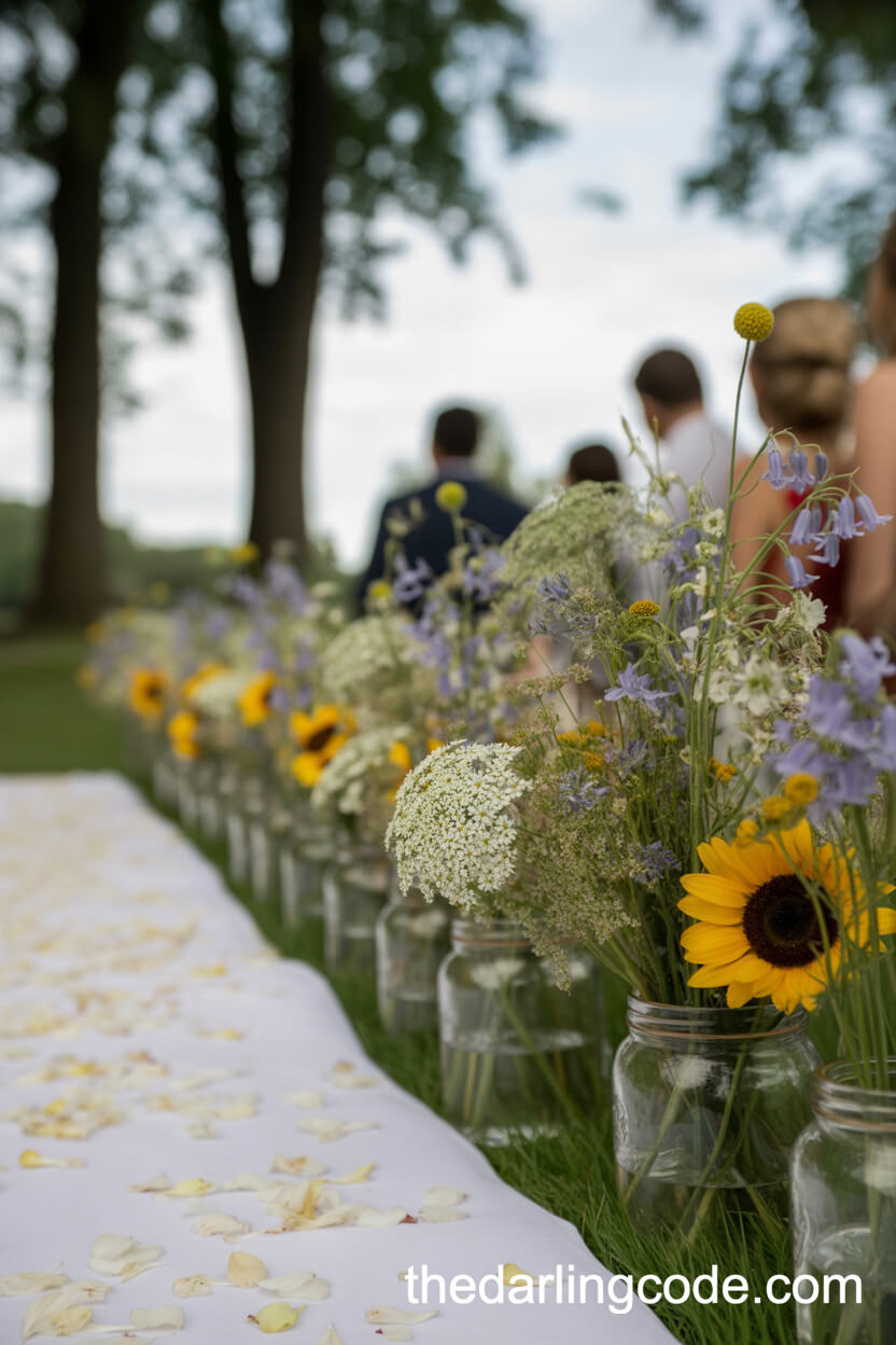 Rustic Wildflower-Lined Wedding Aisle