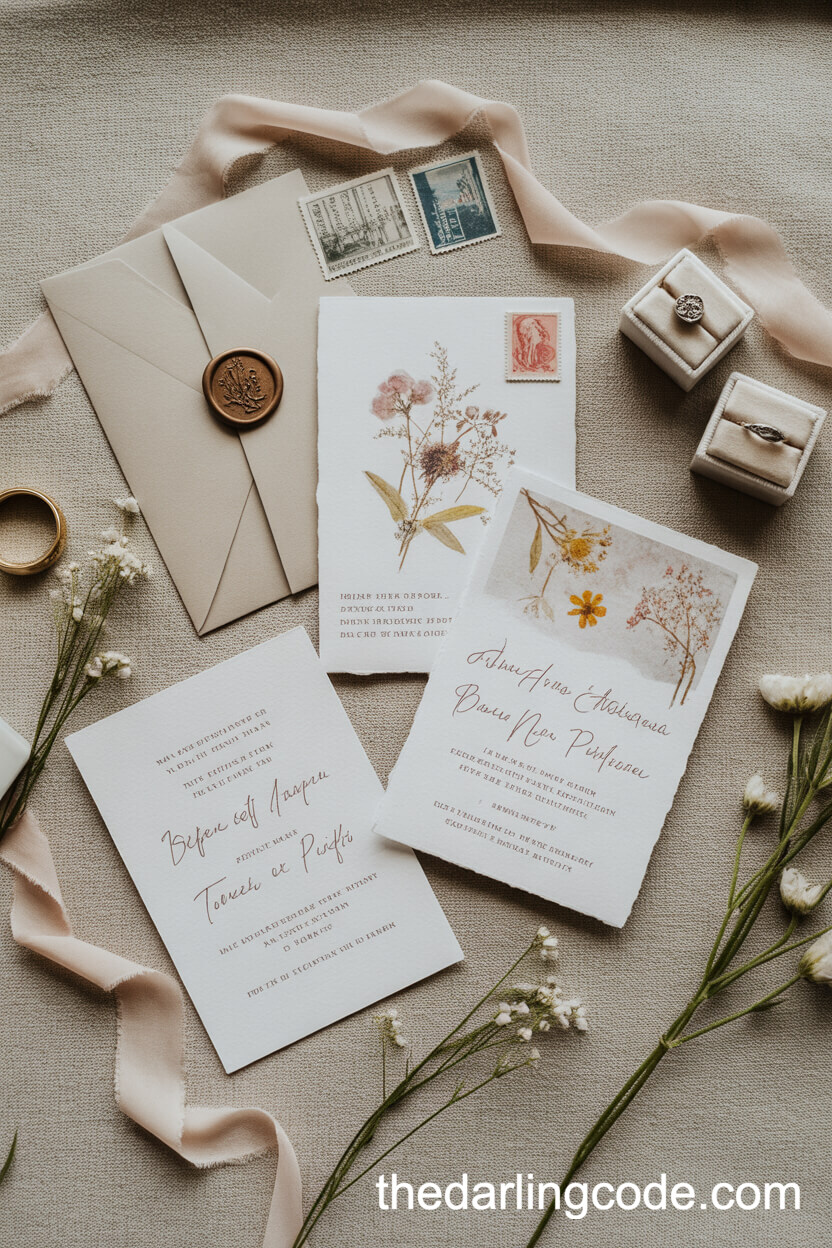 Wedding Invitation Suite Styled With Pressed Wildflowers