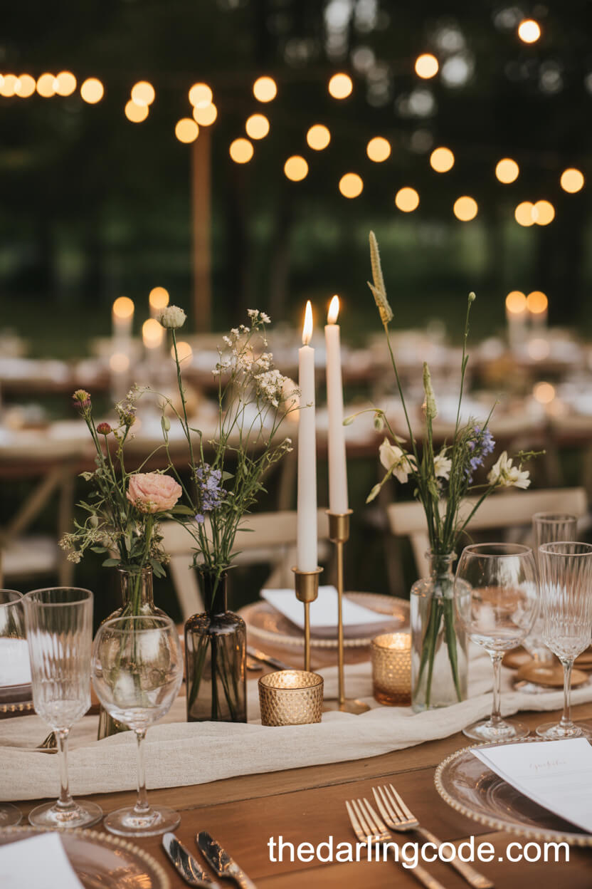 Wildflower And Candle Reception Centerpieces