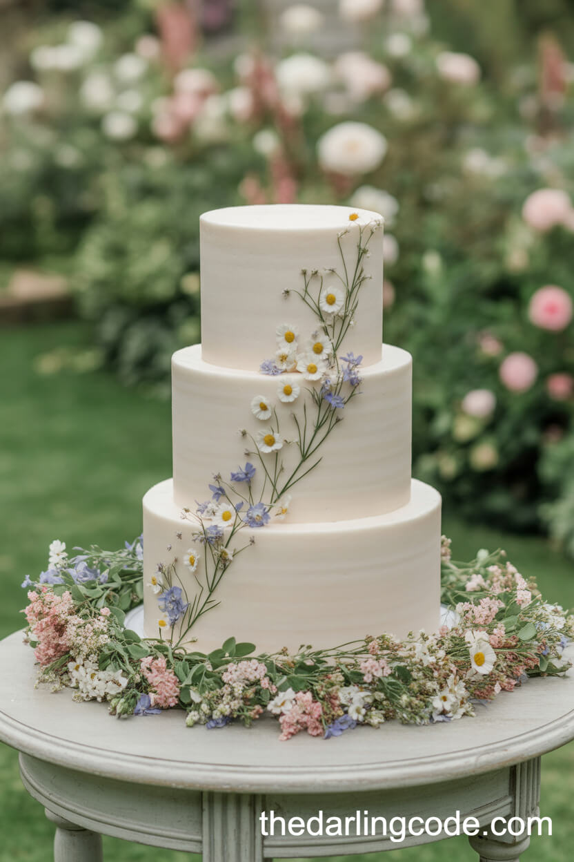 Wedding Cake Decorated With Edible Wildflowers