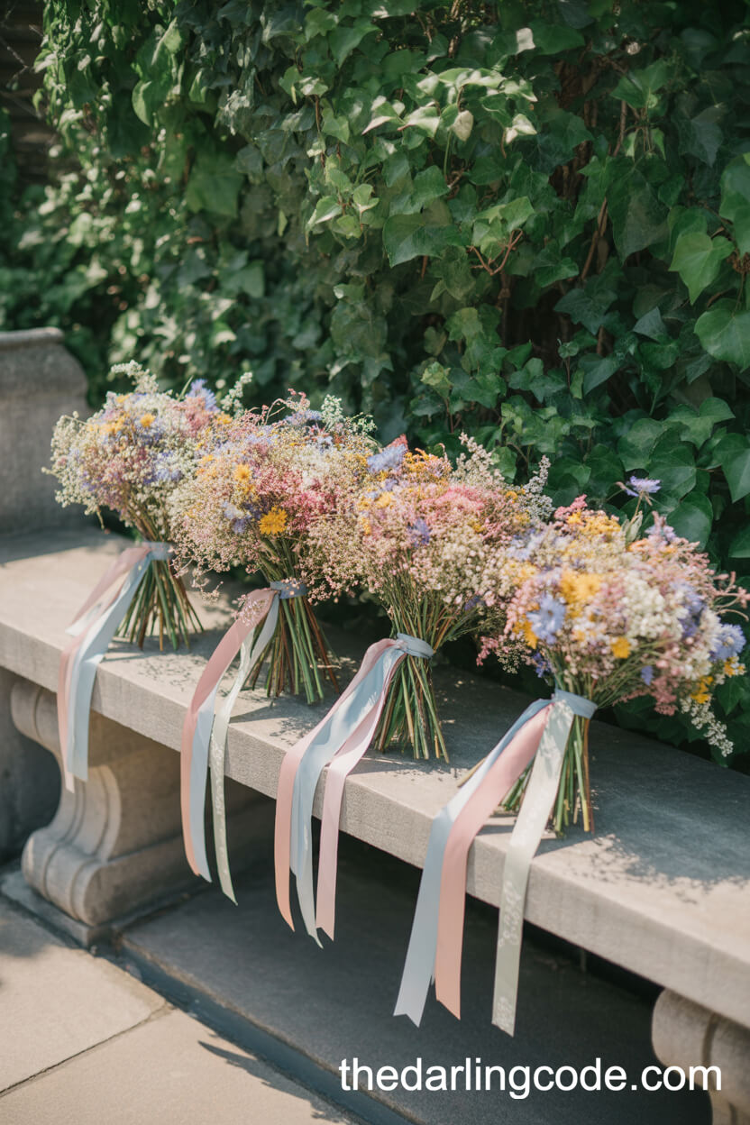 Matching Wildflower Bouquets With Ribbon Accents