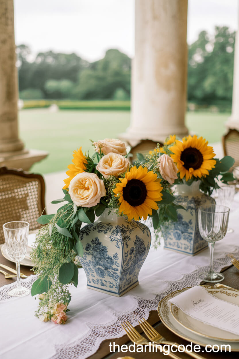 Southern-Inspired Mansion Wedding With Sunflower And Rose Centerpieces