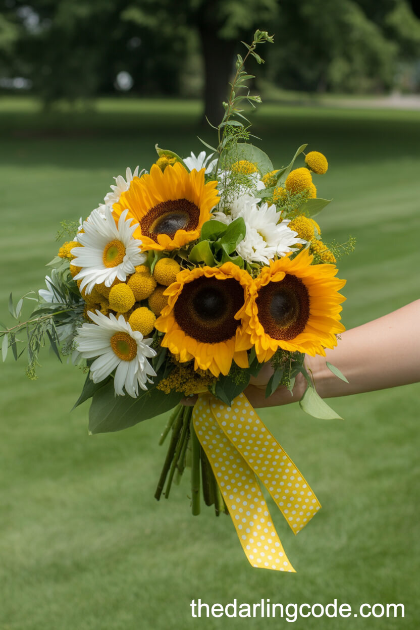 Whimsical Sunflower And Daisy Bridal Bouquet