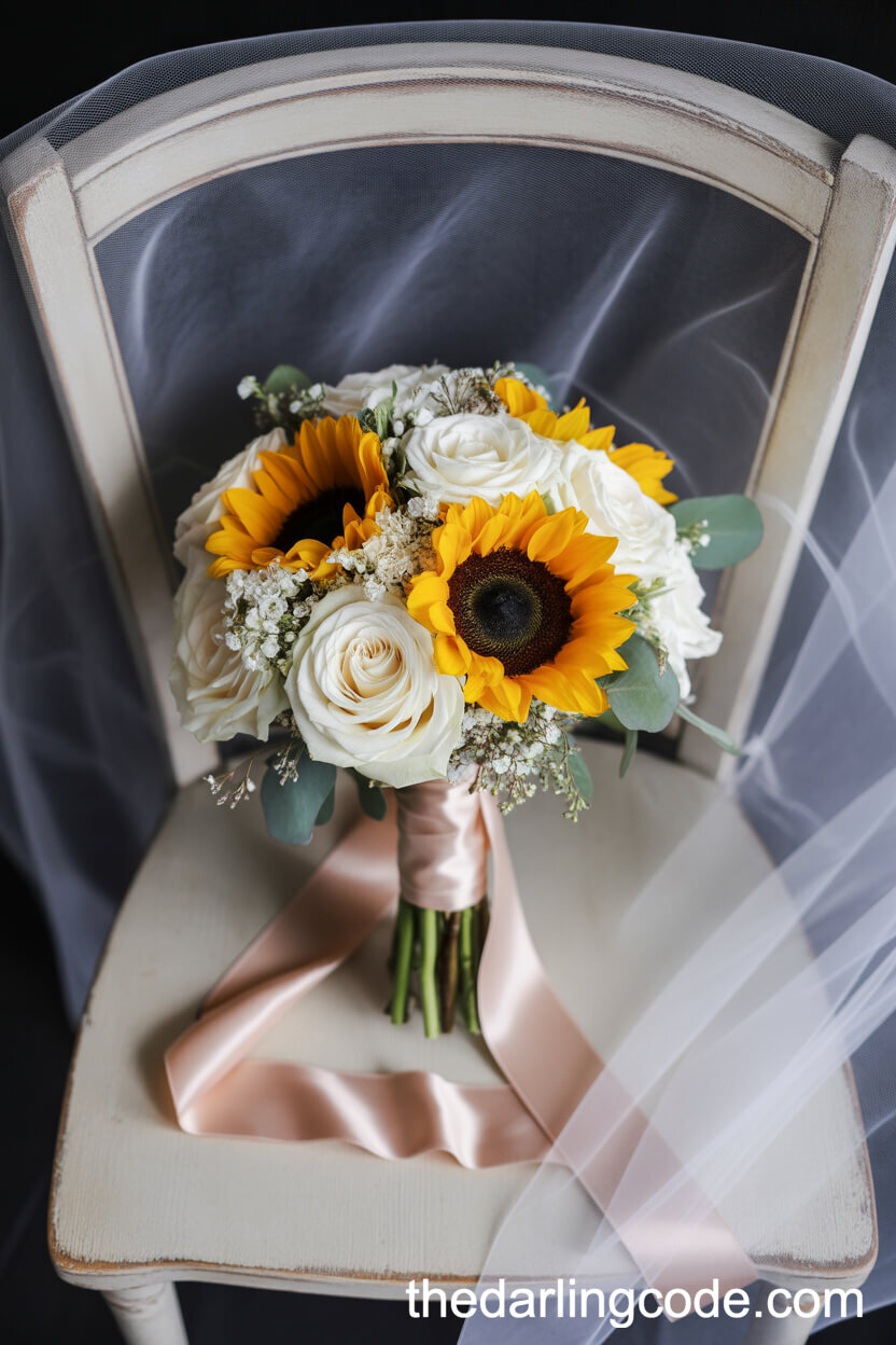 Elegant Sunflower And White Rose Bouquet