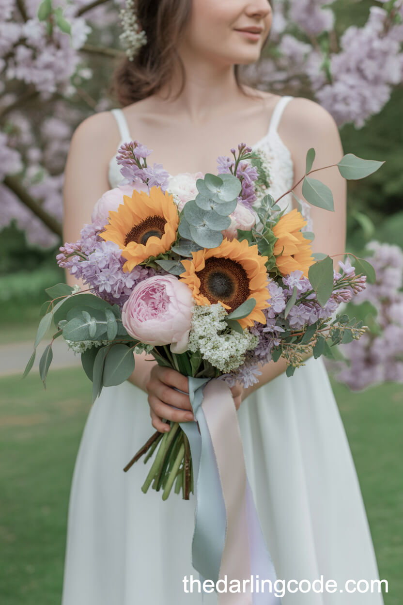Spring Sunflower And Peony Bridal Bouquet