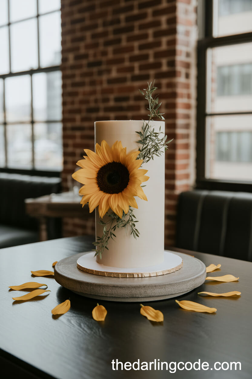 Minimalist Single-Tier Sunflower Wedding Cake