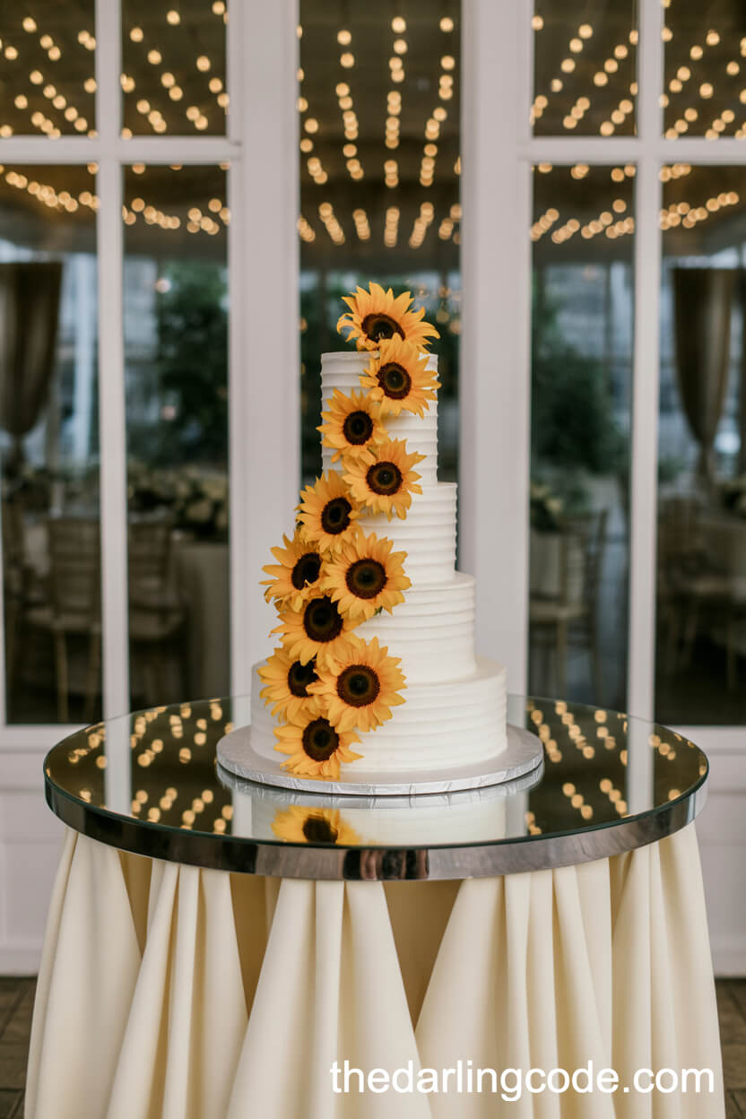 Tiered Cake With Cascading Sunflower Arrangement