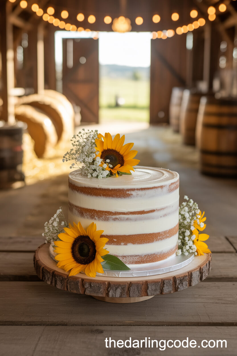 Semi-Naked Sunflower Cake With Baby’s Breath