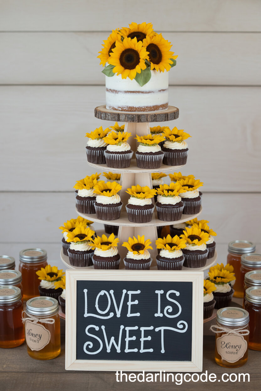 Sunflower Cupcake Tower With Cake Centerpiece