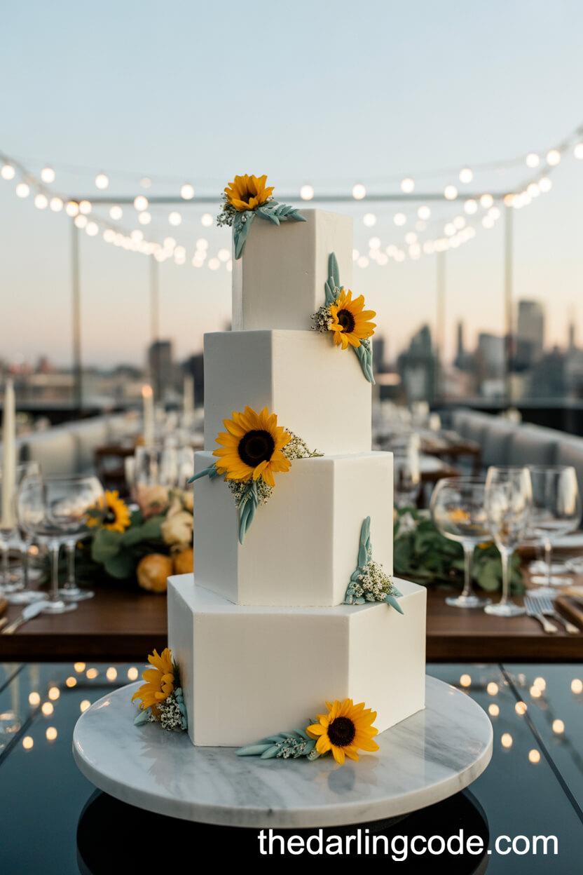 Geometric Sunflower Wedding Cake With Modern Urban Flair
